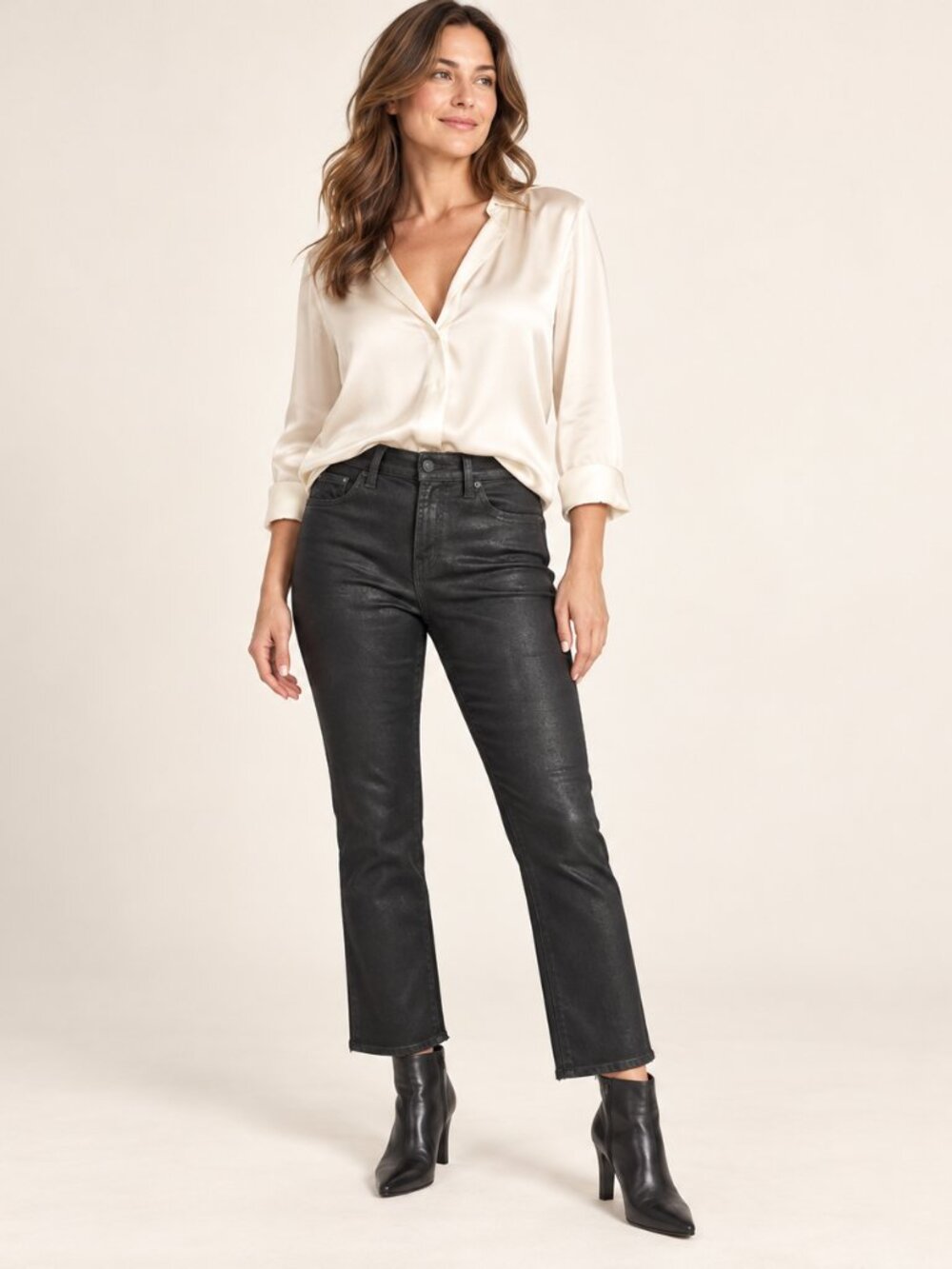 7 For All Mankind Aubrey Black Coated Shimmer Crop Jeans Size Est 27